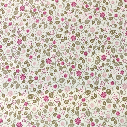 Stoff 900 - Blätterranken rosa Blüten  *