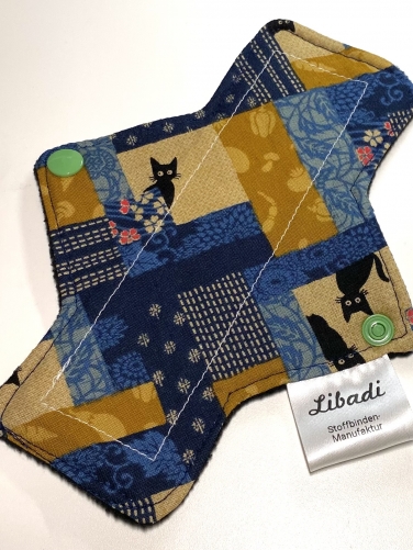 Libadi Stoffbinde Slipeinlage 846 Katzen Patchwork blaubraun - S (17,5 cm) | Standard | ohne PUL