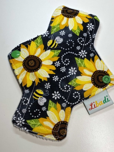 Libadi Stoffbinde 881 Sonnenblumen auf schwarz - S (17,5 cm) | Standard | ohne PUL