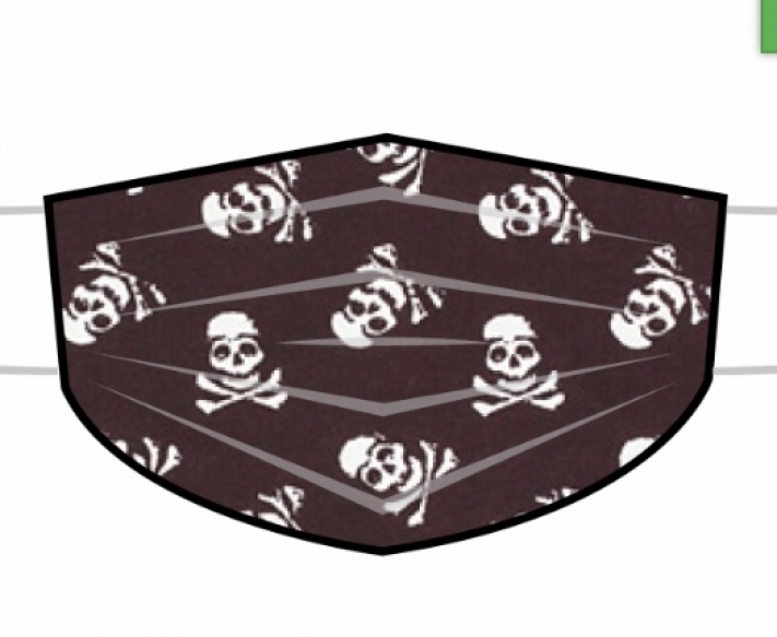 Behelfsmaske Mundnasenmaske Totenköpfe auf schwarz mit Ohrgummis