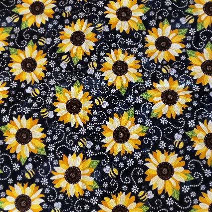Stoff 881 - Sonnenblumen auf schwarz  *