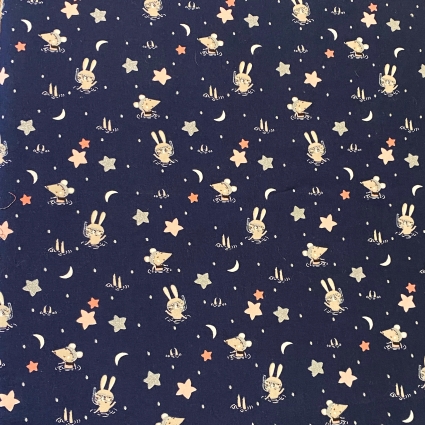 Stoff 847 - schwimmende Mäuse und Sterne dunkelblau  *